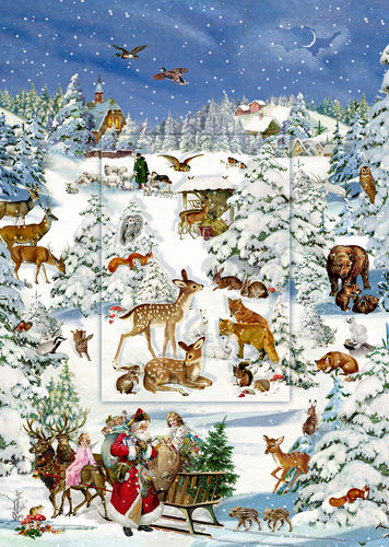 Joulukalenteri A4 Metsäneläimet - Lentikulaarinen ikkuna